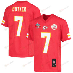 Harrison Butker 7 Kansas City Chiefs Super Bowl LVII Champions 3 Stars Youth Jersey - Red