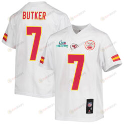 Harrison Butker 7 Kansas City Chiefs Super Bowl LVII Champions Youth Jersey - White