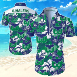 Hartford Whalers On Green Navy Curved Hawaiian Shirt