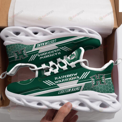 Hawaii Rainbow Warriors Logo Custom Name Pattern In Green 3D Max Soul Sneaker Shoes