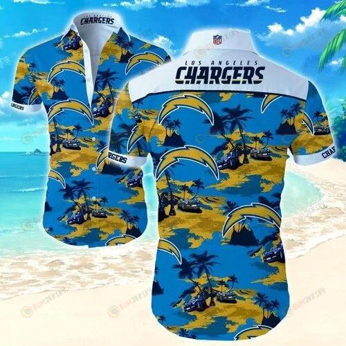 Hawaiian Shirt Los Angeles Chargers Palm Island Pattern In Blue
