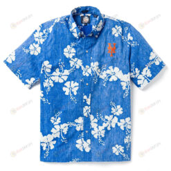 Hawaiian Shirt New York Mets With White Floral Pattern In Blue