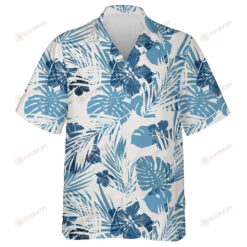 Hawaiian Tropical Palm Leaves Hibicus Camo In Blue Pattern Hawaiian Shirt