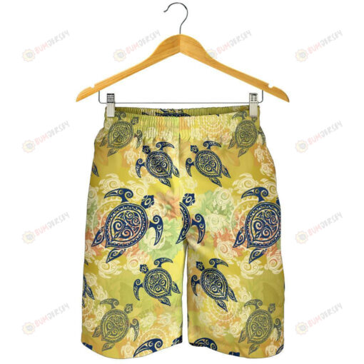 Hawaiian Turtle Tribal Design Print Mens Shorts - Print Shorts