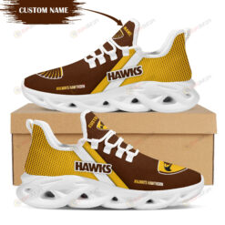 Hawthorn Hawks Logo Custom Name Pattern 3D Max Soul Sneaker Shoes In Yellow And Brown