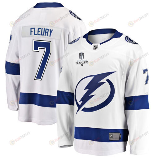 Haydn Fleury 7 Tampa Bay Lightning Stanley Cup 2023 Playoffs Patch Away Breakaway Men Jersey - White