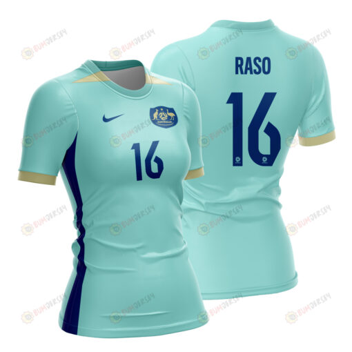 Hayley Raso 16 Australia 2023 Women Away Jersey - Turquoise - All Over Printed Jersey