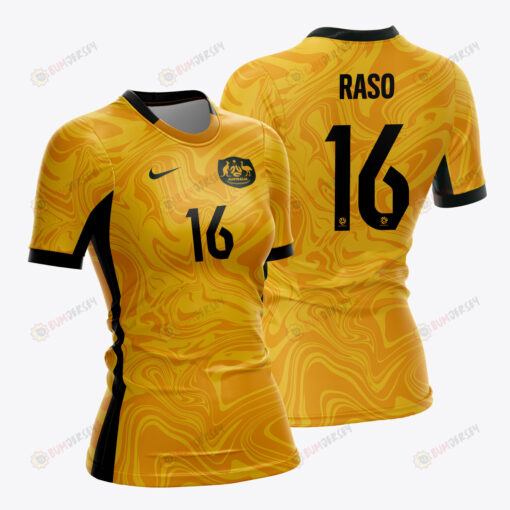 Hayley Raso 16 Australia 2023 Women Home Jersey - Yellow - All Over Printed Jersey