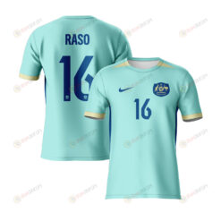 Hayley Raso 16 Australia 2023 Youth Away Jersey - Turquoise - All Over Printed Jersey