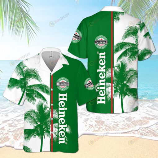 Heineken Palm Tree Pattern Hawaiian Shirt In Green