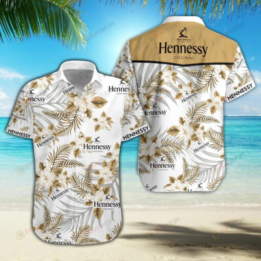 Hennessy Gognac Floral Curved Hawaiian Shirt In White