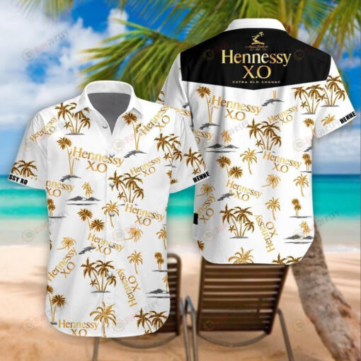 Hennessy X.O On White Pattern Short Sleeve Curved Hawaiian Shirt