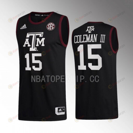 Henry Coleman III 15 Texas AM Aggies Black Jersey 2022-23 College Basketball