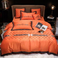 Hermes H Motif Roma Long-Staple Cotton Bedding Set In Orange