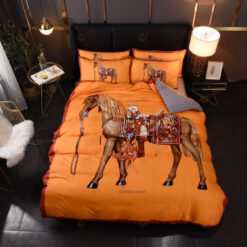 Hermes Horse On Orange Bedding Set