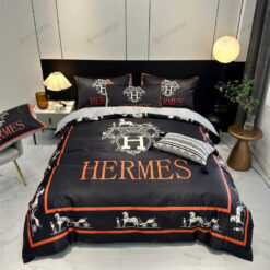 Hermes Logo Pattern Washed Silk Bedding Set In Black