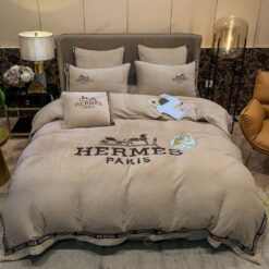 Hermes Monogram Heavy Velvet Bedding Set In Beige