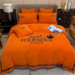 Hermes Monogram Heavy Velvet Bedding Set In Orange