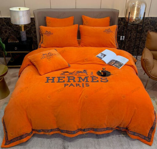 Hermes Monogram Heavy Velvet Bedding Set In Orange