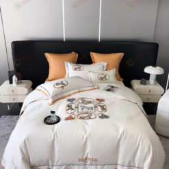 Hermes Monogram Long-Staple Cotton Bedding Set In White