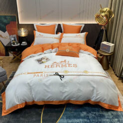 Hermes Paris Long-Staple Cotton Bedding Set In Orange/White