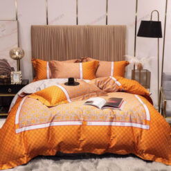 Hermes Pattern Cotton Bedding Set In Orange