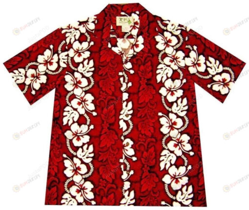 Hibiscus Lei Hawaiian Shirt In Red White Pattern