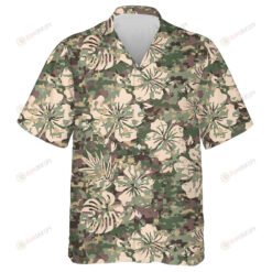 Hiding Aloha Hawaiian Hibiscus Monstera Leafs Green Camo Hawaiian Shirt