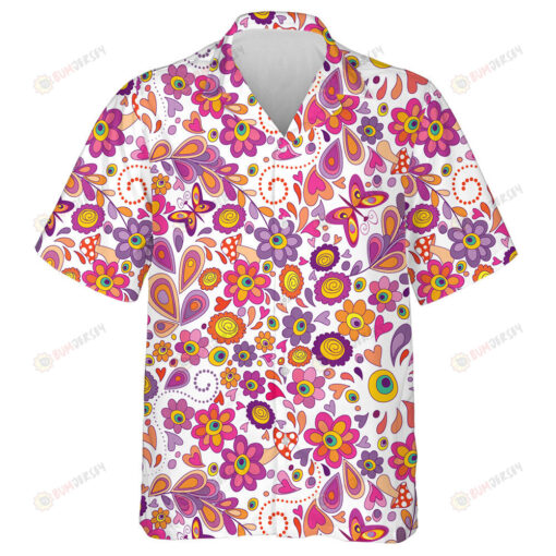 Hippie Childish Design With Peace Sign Flower Butterfly Hawaiian Shirt