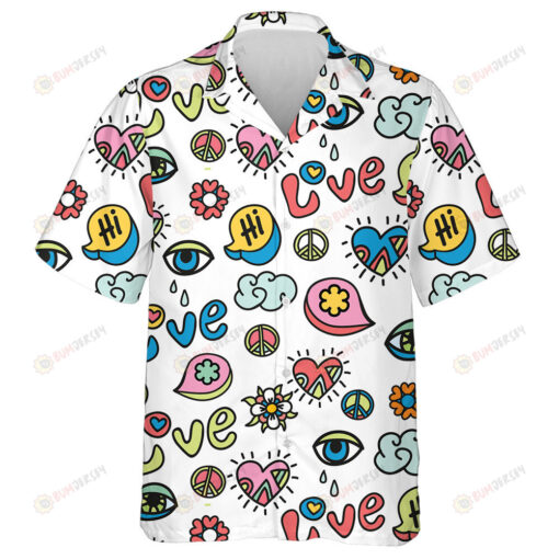 Hippie Disco Music Party Cartoon Pattern On White Design Hawaiian Shirt