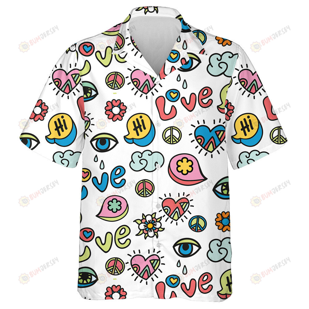 Hippie Disco Music Party Cartoon Pattern On White Design Hawaiian Shirt