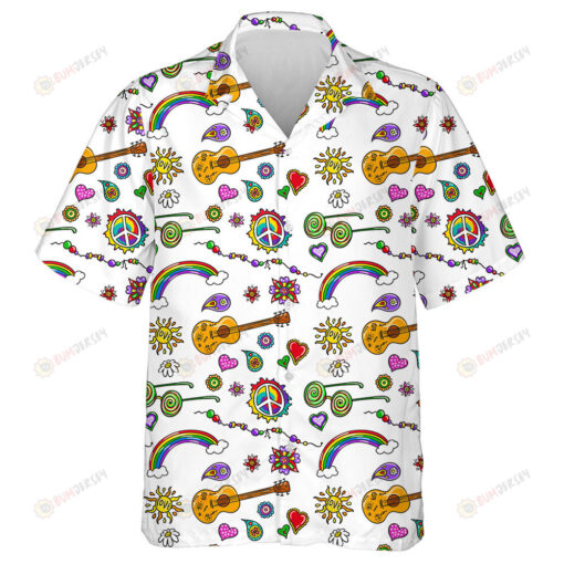 Hippie Doodle Love Text Heart Eye And Peace Sign Pattern Hawaiian Shirt