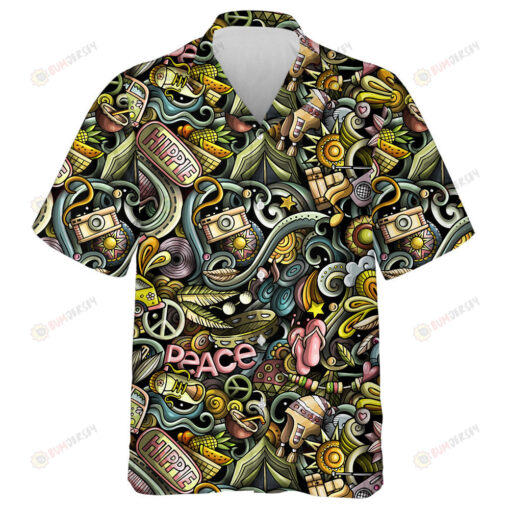 Hippie Gecko Leopardine And Eyes Hand Drawn Pattern Hawaiian Shirt