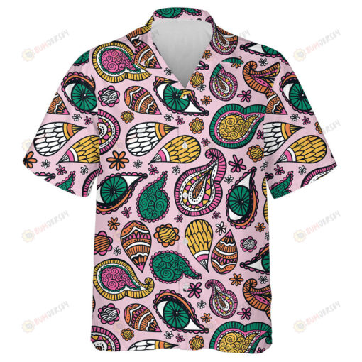 Hippie Hand Drawn Peace Signs Camper Bus And Leaves Pattern Hawaiian Shirt