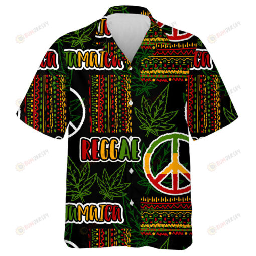 Hippie Peace Sign Floral And Rainbow On Black Background Hawaiian Shirt