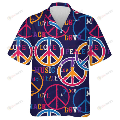 Hippie Peace Symbol Cannabis Leaves And Ethnic Ornament Hawaiian Shirt