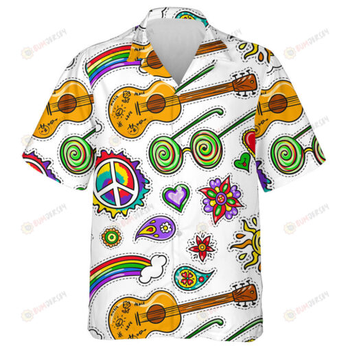 Hippie Style Design Rock And Roll Music Themed Elements Pattern Hawaiian Shirt