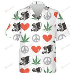 Hippie Style New York Themed Pattern On Grey Background Hawaiian Shirt