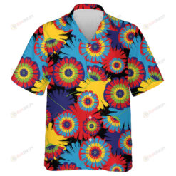 Hippie Style Pattern With Marijuana Leaves Old Camera Heart And Peace Symbol Hawaiian Shirt