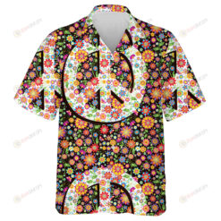 Hippie Symbolic Colorful Flowers Paisley Peace Sign Pattern Hawaiian Shirt