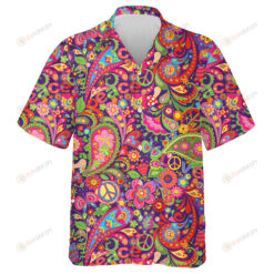 Hippie Vintage Van With Peace Sign On Pink Background Design Hawaiian Shirt