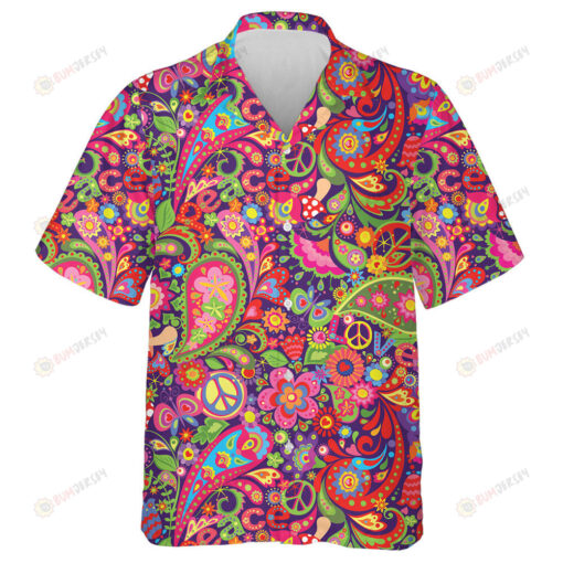 Hippie Vintage Van With Peace Sign On Pink Background Design Hawaiian Shirt