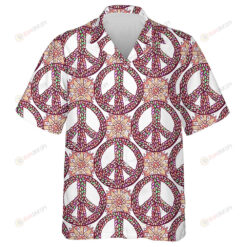 Hippie Vivid Abstract Colorful Peace Sign And Flower Pattern Hawaiian Shirt