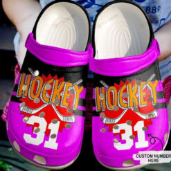 Hockey Custom Name Pattern Crocs Classic Clogs Shoes In Purple & Black - AOP Clog