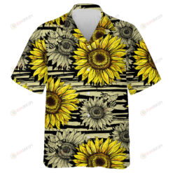 Horizontal Stripped Brush Strokes Pattern With Bees And Sunflowers Hawaiian Shirt