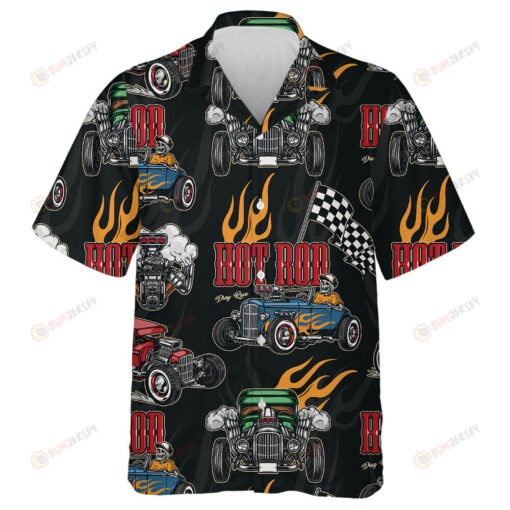 Hot Rod Cars Turbocharged Engine Flames American Flags Hawaiian Shirt