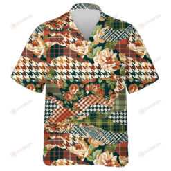 Houndstooth Green Tartan With Roses Fabric Patchwork Design Hawaiian Shirt