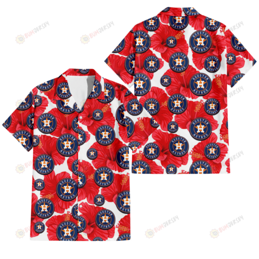 Houston Astros Big Red Hibiscus White Background 3D Hawaiian Shirt