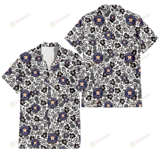 Houston Astros Black And White Hibiscus Leaf White Background 3D Hawaiian Shirt