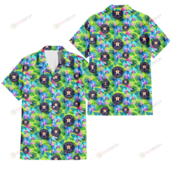 Houston Astros Blue Orchid Green Pink Leaf Green Background 3D Hawaiian Shirt